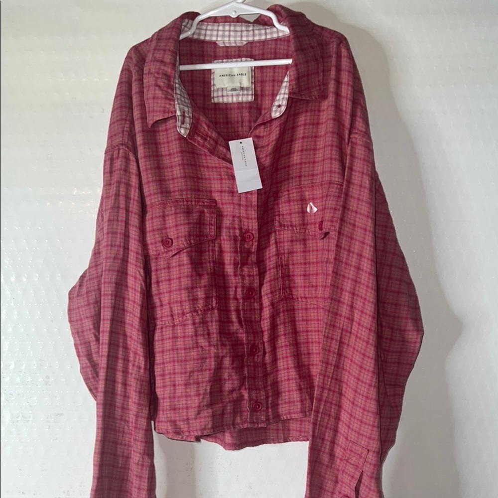 American Eagle Outfitters Red Plaid Button-Up Shirt